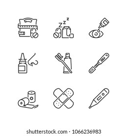 Outline icons about pharmaceutical products