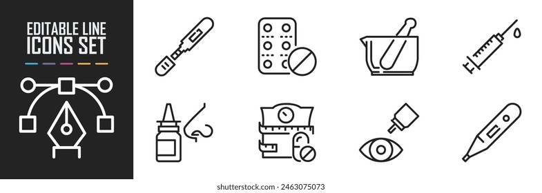 Iconos de esquema sobre farmacia. Vector