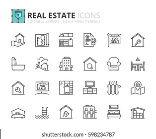 Outline Icons About Real Estate. Editable Stroke. 64x64 Pixel Perfect.