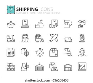 Outline icons about shipping. Editable stroke. 64x64 pixel perfect.