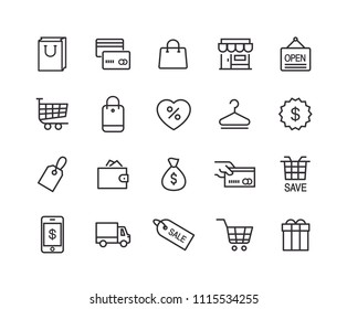 Outline icons about shopping.