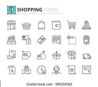 Outline icons about shopping. Editable stroke. 64x64 pixel perfect.