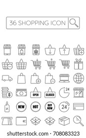 Outline icons about shopping. Editable stroke.