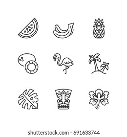 Outline Icons About Tropical Summer.