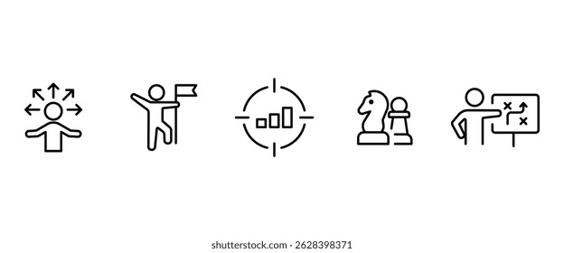 Outline icons about vision, mission, objective, strategy and tactics. Business concepts. Contains such icons as businessman. Vector illustration in transparent background. Business icon set. Editable - Powered by Shutterstock - Get 15% off with code: PIKWIZARD15