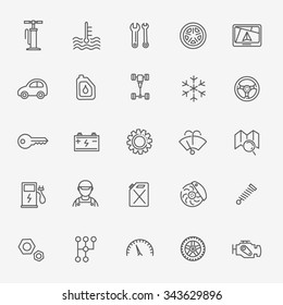 Outline icons. Car parts and services