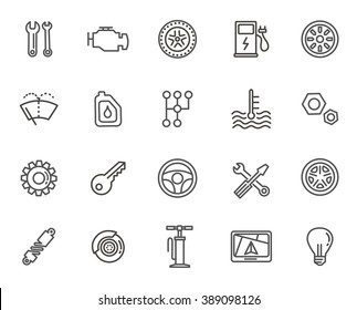 Outline icons. Car parts and services