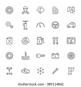 Outline icons. Car parts and services