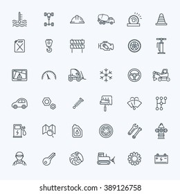 Outline icons. Car parts and services