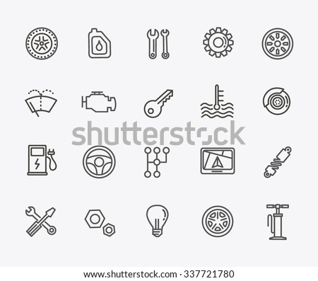 Outline icons. Car parts and services