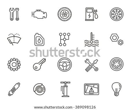 Outline icons. Car parts and services