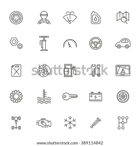 Outline icons. Car parts and services