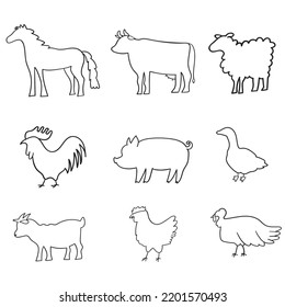 Outline Icons Collection Farm Animals Illustrations Stock Vector ...