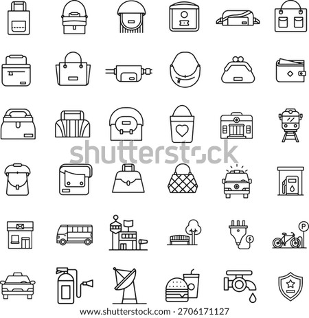 Outline Icons Collection Featuring Diverse Objects and Urban Infrastructure Elements.
