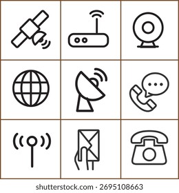 Iconos del esquema de la comunicación y los conceptos de la tecnología de conectividad de estilo moderno.