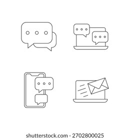Iconos de esquema para diferentes servicios de comunicación, mensajes, chat y correo electrónico