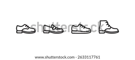 Outline icons of different types of shoes vector