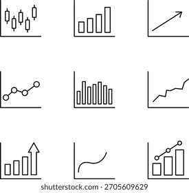 Outline icons featuring various graph and chart styles for data visualization.