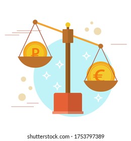 Umrisssymbole des Finanzobjekts für Flachdesign-Elemente: Bankdienstleistungen, Währungs-Meilensteine, Finanzposten, Geldzeichen, Währungsumtausch. Design-Konzept von Vektorpiktogrammen.