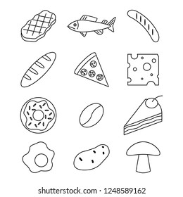 Outline icons of food. Vector. Isolated objects on a white background.