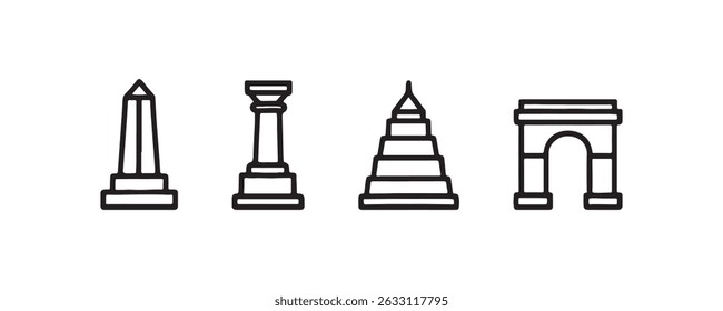 Contorno ícones de monumentos históricos e estruturas vetor