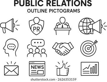 Outline icons illustrate different aspects of affiliate marketing like referrals, commissions, linking strategies, and collaborative efforts of marketers.