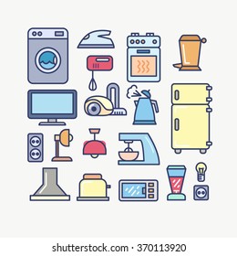 iconos de esquema sobre un tema en una cocina de estilo plano