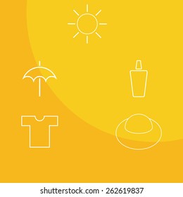 Outline icons  on yellow background show how to get safe sun tan 