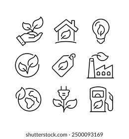 Outline icons related to ecosystem. Linear icon collection. Editable stroke. Vector illustration, Line icons about green city with editable stroke, Ecology thin line icons set. Energy, nature, recycle