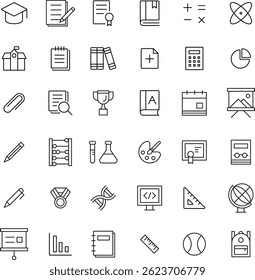  outline icons related to graduation hat, education