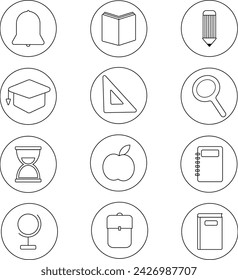 Outline icons in school theme