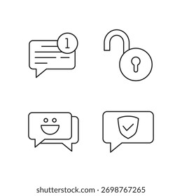Outline icons for security, unlocking, information, and verified chat feedback.