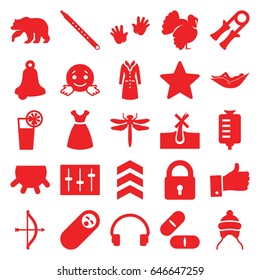 Outline icons set. set of 25 outline filled icons such as udder, dragonfly, bear, turkey, lock, baby cap, baby hands, no hair in skin, woman in hammock, dress, overcoat