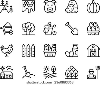Outline icons set for Agriculture.