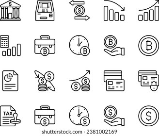 Outline icons set for Banking and Finance.