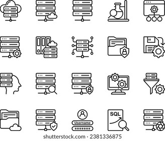 Outline icons set for Big data science.