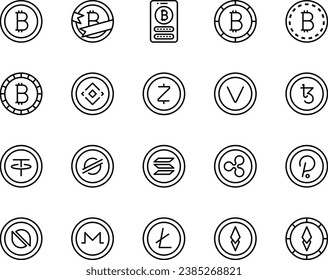 Outline icons set for Cryptocurrency.