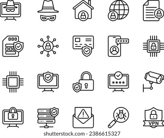 Outline icons set for Cyber security.