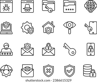 Iconos de esquema establecidos para la seguridad cibernética.