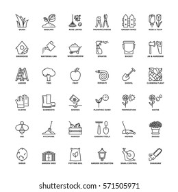 Outline icons set. Flat symbols about gardening