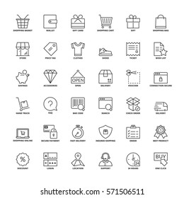 Outline icons set. Flat symbols about shopping