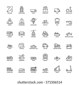 Outline icons set. Flat symbols about transport