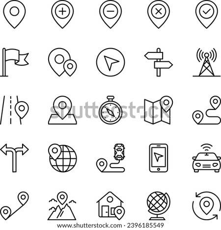 Outline icons set for Map and navigation.