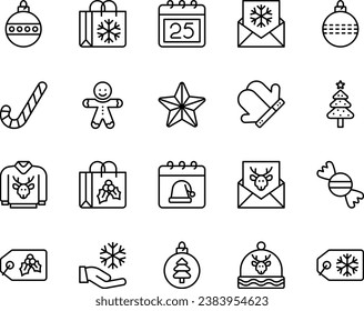 Outline icons set for Merry Christmas.