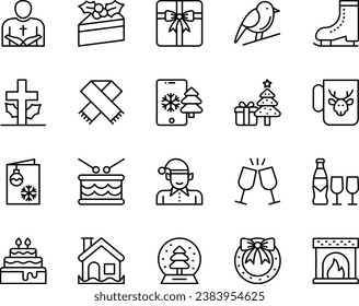 Outline icons set for Merry Christmas.