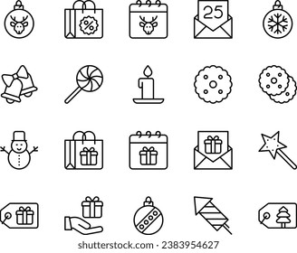 Outline icons set for Merry Christmas.