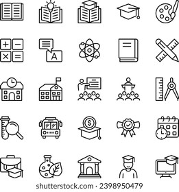 Outline icons set for School education.