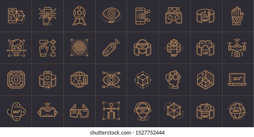 Outline icons set of Virtual reality linear icons set. Technology Augmented Reality, mobile VR. Material design icon suitable for print, website and presentation