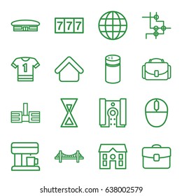 outline icons such as airport, house building, bridge, pepper, 7 number, house, mouse, camera case, camera, builidng, coffee machine, case