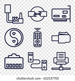 outline icons such as yin yang, remote control, phone cable, phone connection cable
